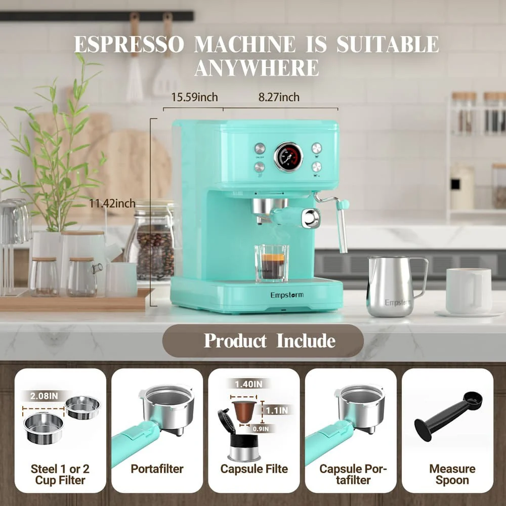 Empstorm 20 Bar Espresso Coffee Maker with Milk Frother | Semi-Automatic - Image 3