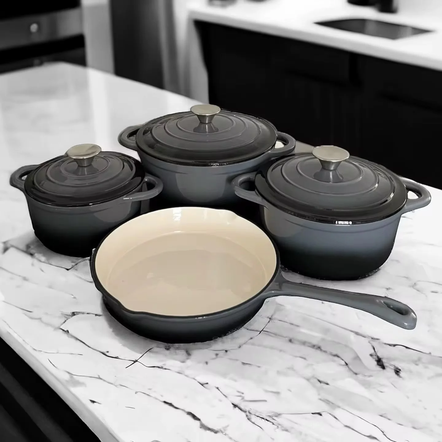 Enamel Cast iron cooking pots Ceramic Enamelled Cast Iron Cookware Set, Oven and Grill Safe - Image 22