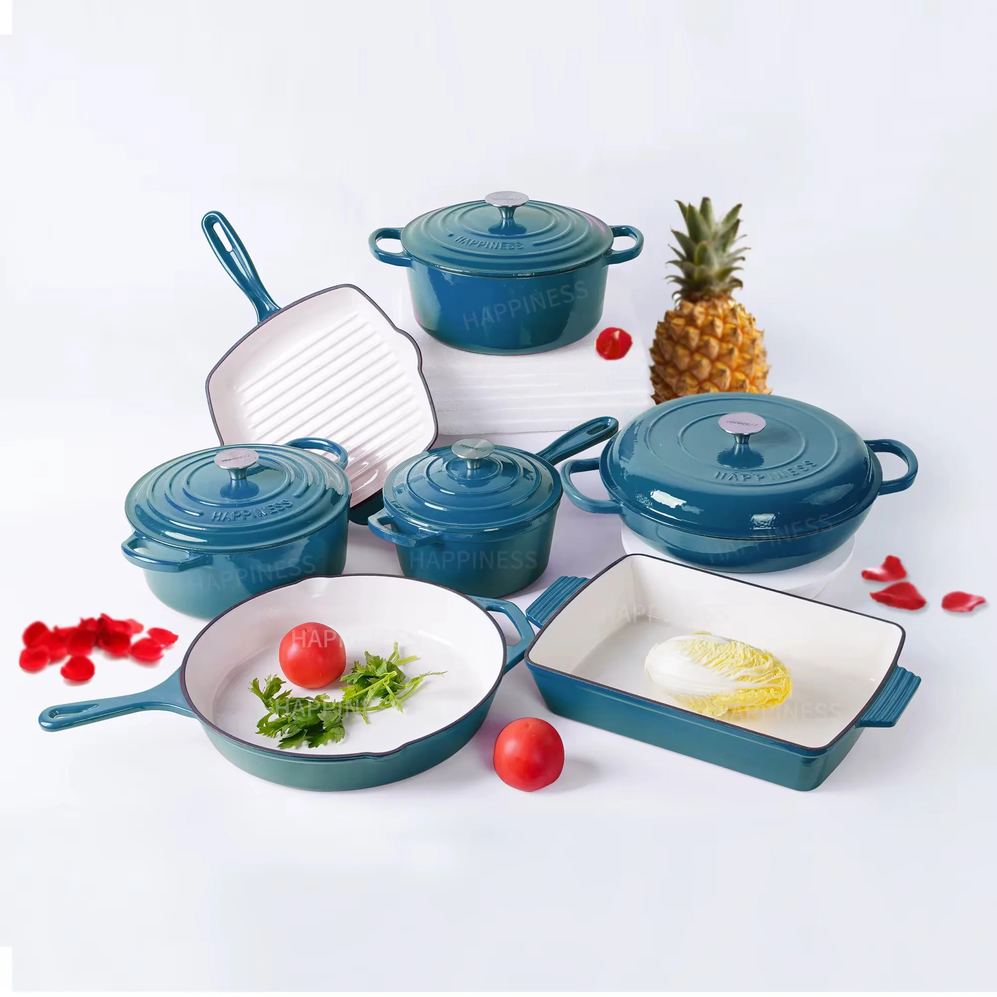 Enamel Cast iron cooking pots Ceramic Enamelled Cast Iron Cookware Set, Oven and Grill Safe - Image 3