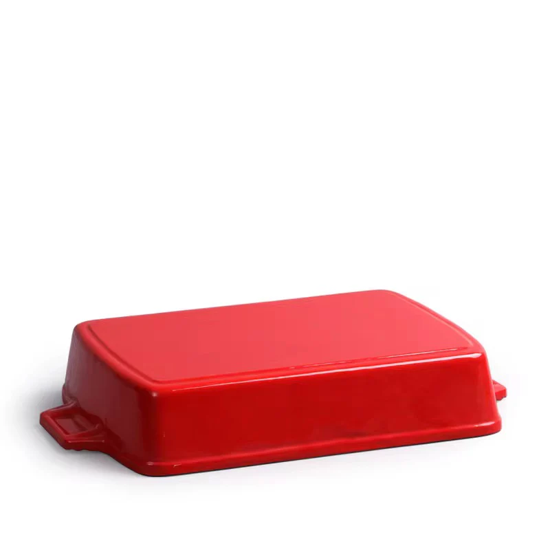 Enameled 13 Inch Cast Iron Rectangular Baking Pan for Lasagna Roasting and Casseroles Red - Image 3