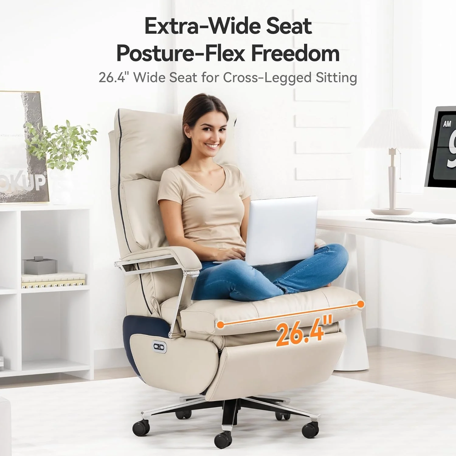 Ergonomic Leather Executive Office Chair with Footrest Big & Tall Reclining Desk Chair - Image 4