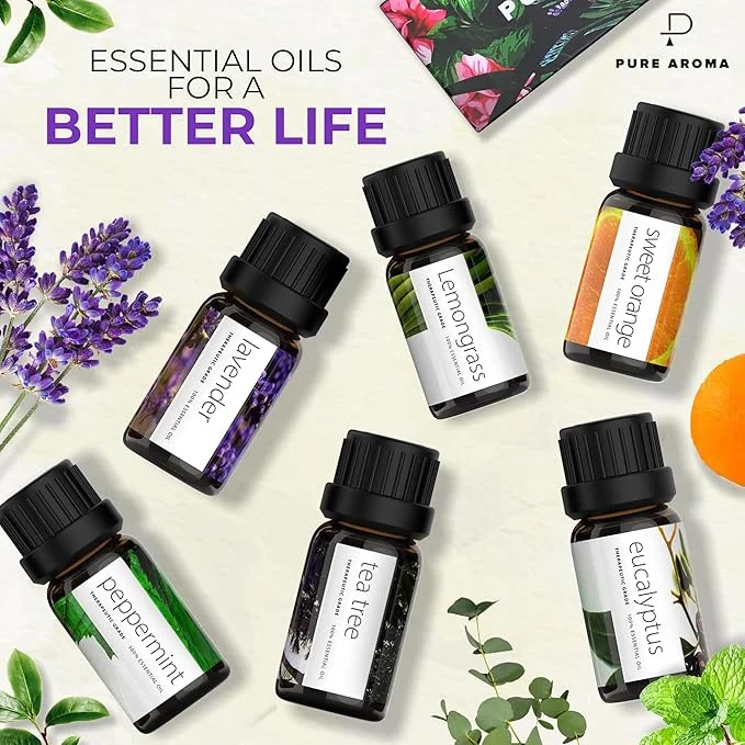 Essential Oils by Pure Aroma 100% Pure Oils Kit 6 Aromatherapy Oils Gift Set-6 Pack, 10ml - Image 3