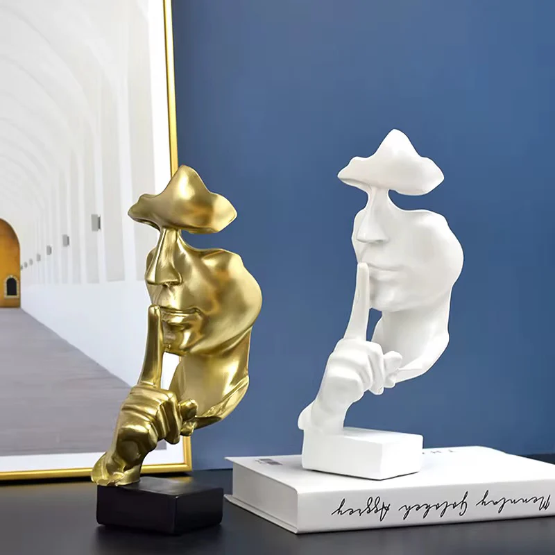 European Resin Face Model Art Statue  “Silence is Gold” Abstract Sculpture for Home & Office Décor - Image 4