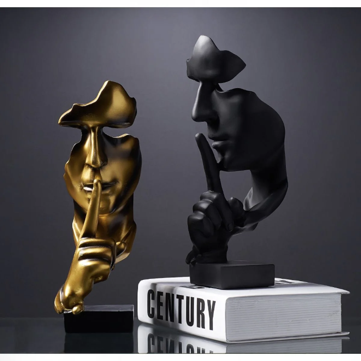European Resin Face Model Art Statue  “Silence is Gold” Abstract Sculpture for Home & Office Décor - Image 5