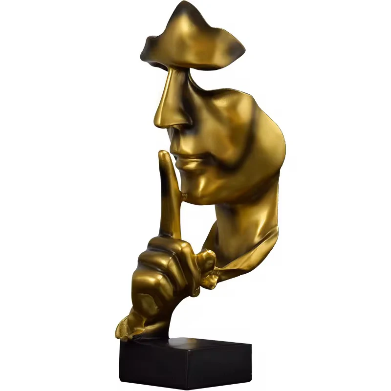 European Resin Face Model Art Statue  “Silence is Gold” Abstract Sculpture for Home & Office Décor - Image 6