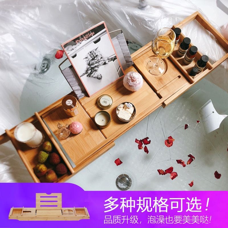 Expandable Bamboo Bathtub Caddy Tray / Breakfast Bed Table with Stands - Image 4