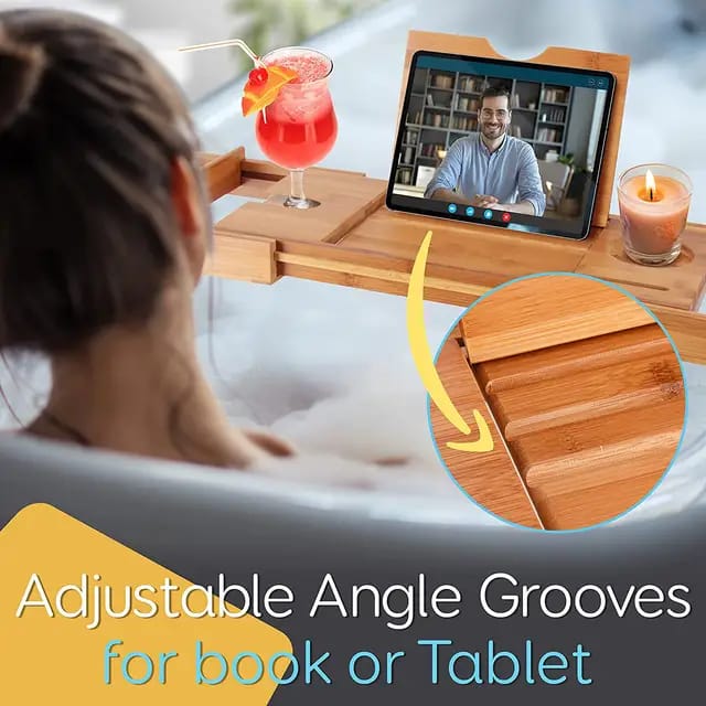 Expandable Bamboo Bathtub Caddy Tray / Breakfast Bed Table with Stands - Image 7