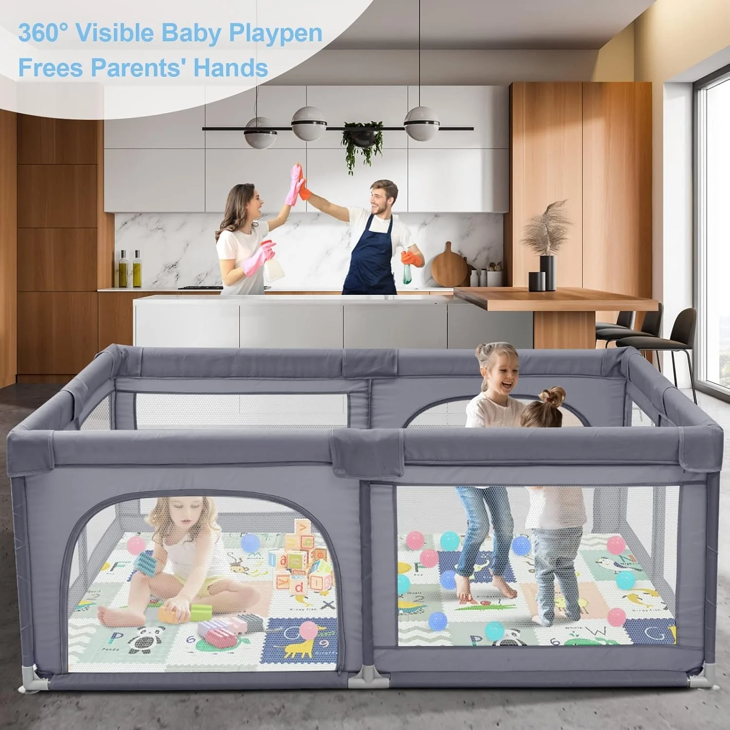Extra Large Baby Playpen Play Pen with Mat for Toddlers With Shock Absorbing Mat - Image 4
