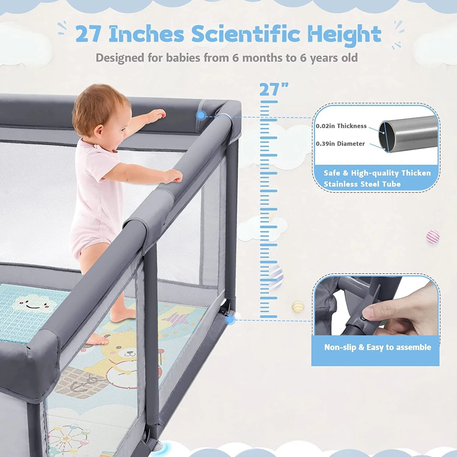 Extra Large Baby Playpen Play Pen with Mat for Toddlers With Shock Absorbing Mat - Image 6