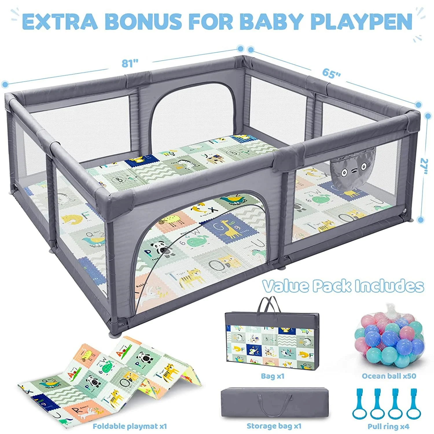 Extra Large Baby Playpen Play Pen with Mat for Toddlers With Shock Absorbing Mat - Image 7