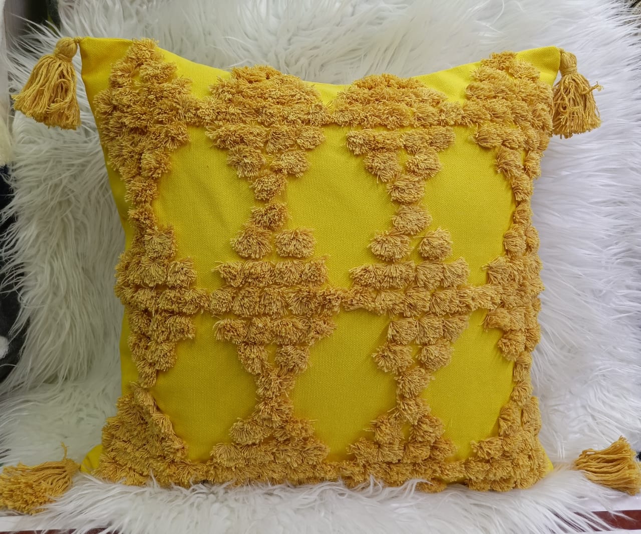 Fancy Wooven Tufted Cushion Covers with Tassels - Image 2