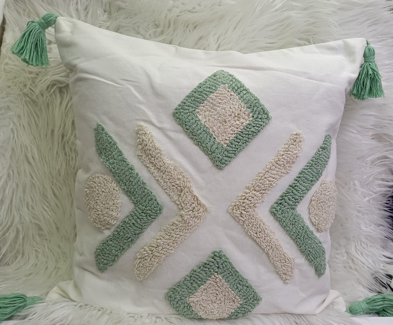 Fancy Wooven Tufted Cushion Covers with Tassels - Image 3
