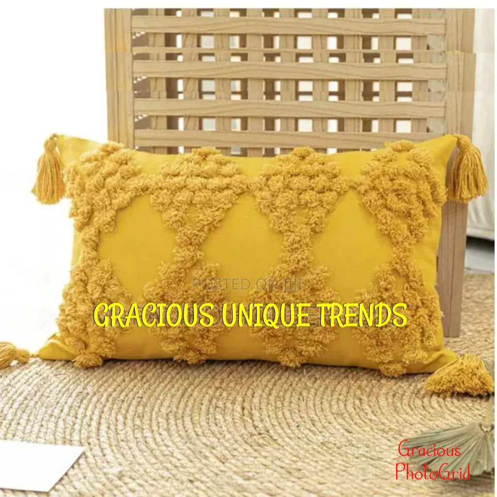 Fancy Wooven Tufted Cushion Covers with Tassels - Image 4