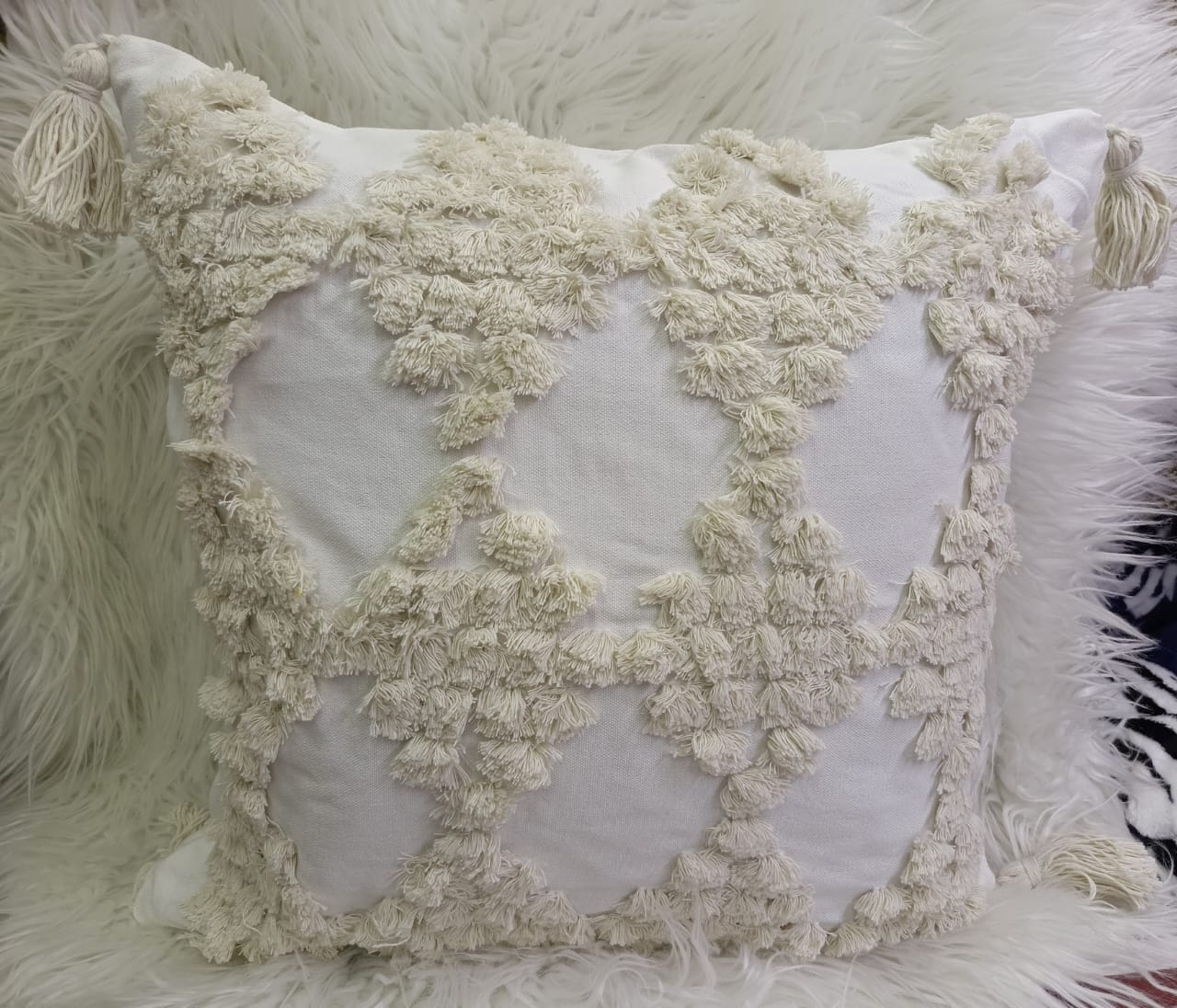 Fancy Wooven Tufted Cushion Covers with Tassels - Image 6