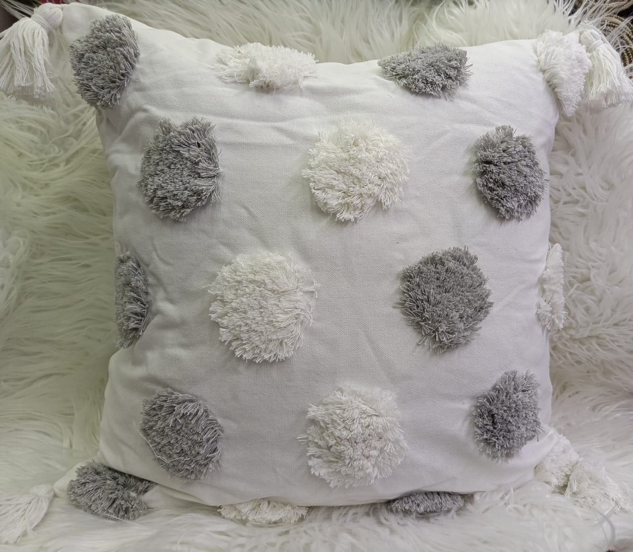 Fancy Wooven Tufted Cushion Covers with Tassels - Image 7