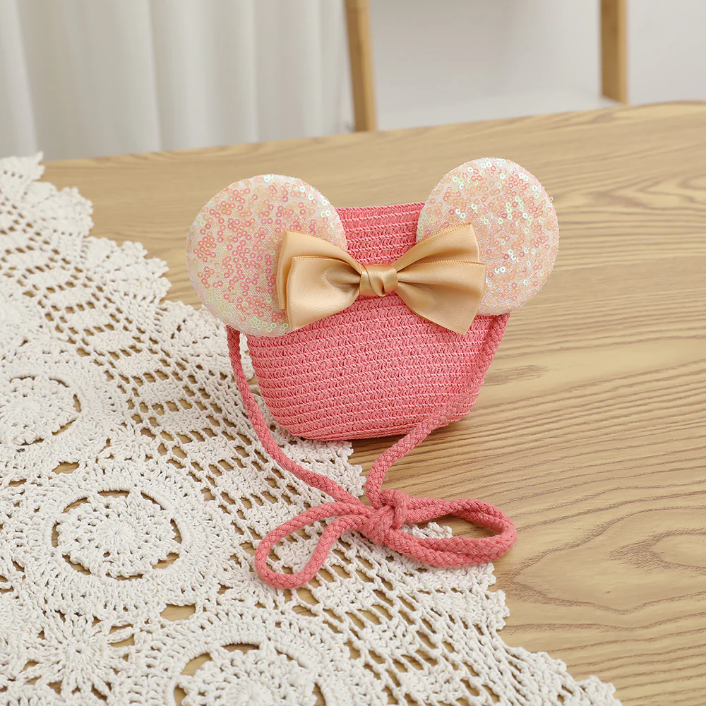 Fashion Kids summer Straw Hat and Bag set with A Bow - Image 4