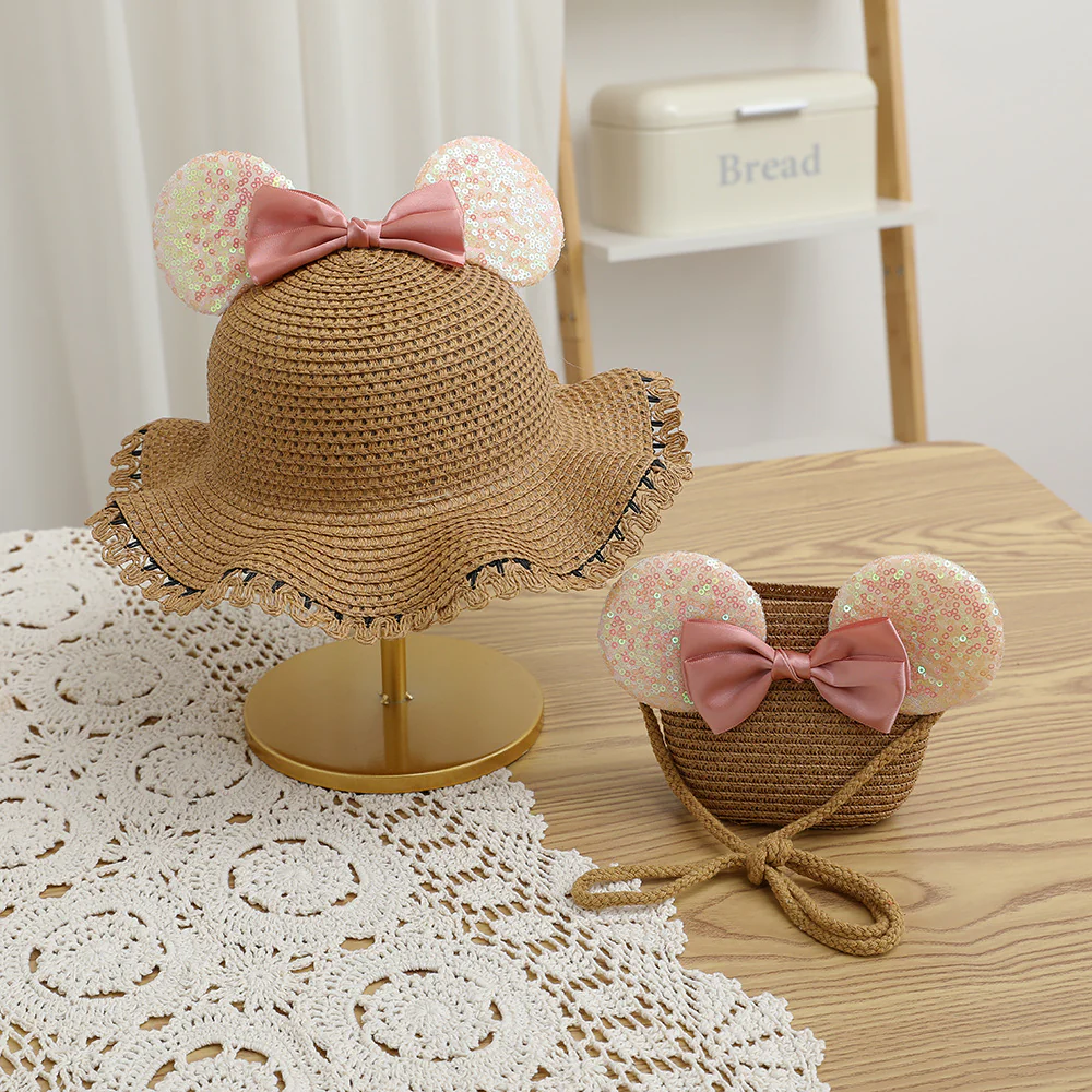 Fashion Kids summer Straw Hat and Bag set with A Bow - Image 8