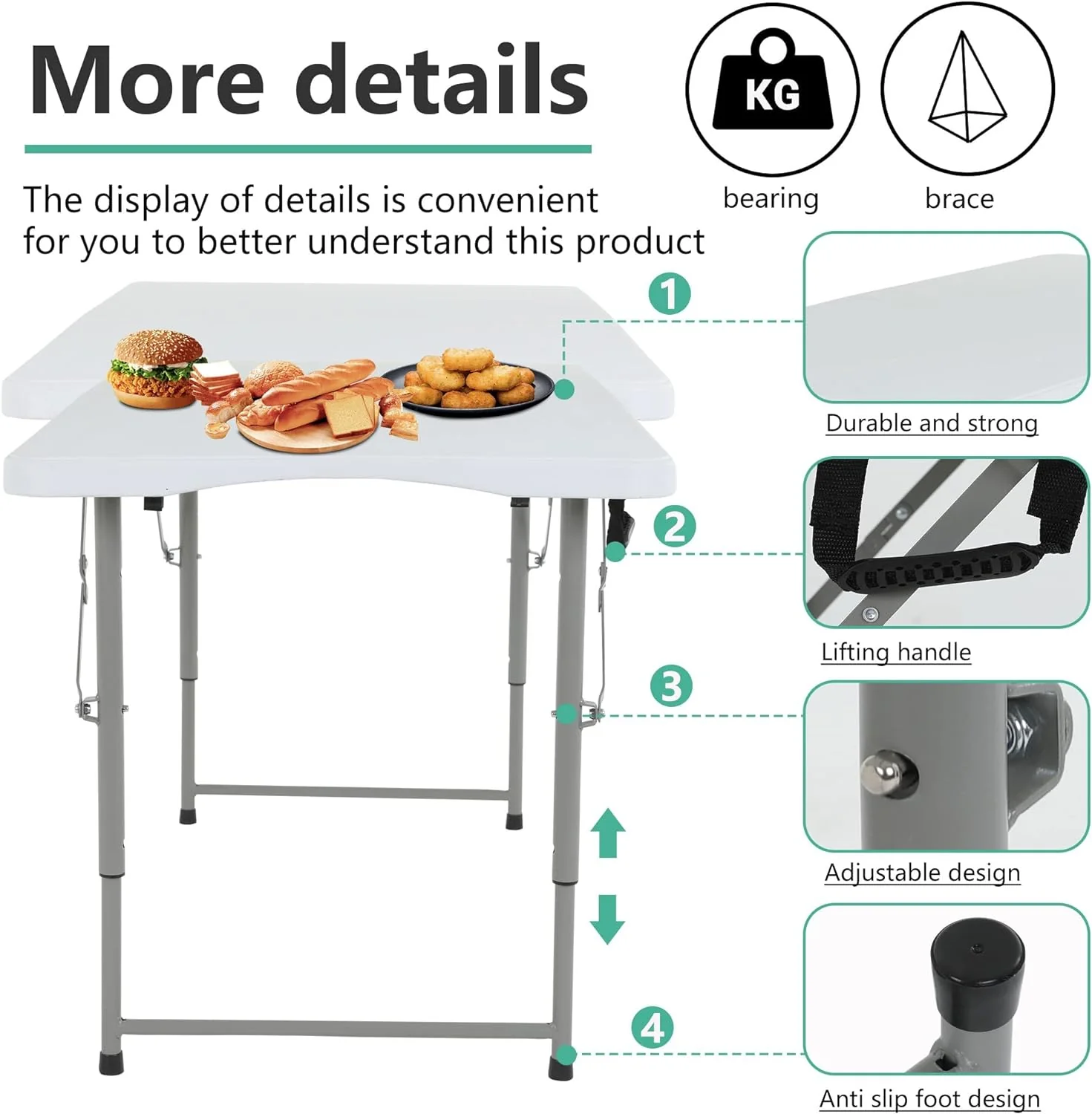 Folding, Half Portable Foldable Table for Parties, Backyard Events,White 1.2M - Image 10