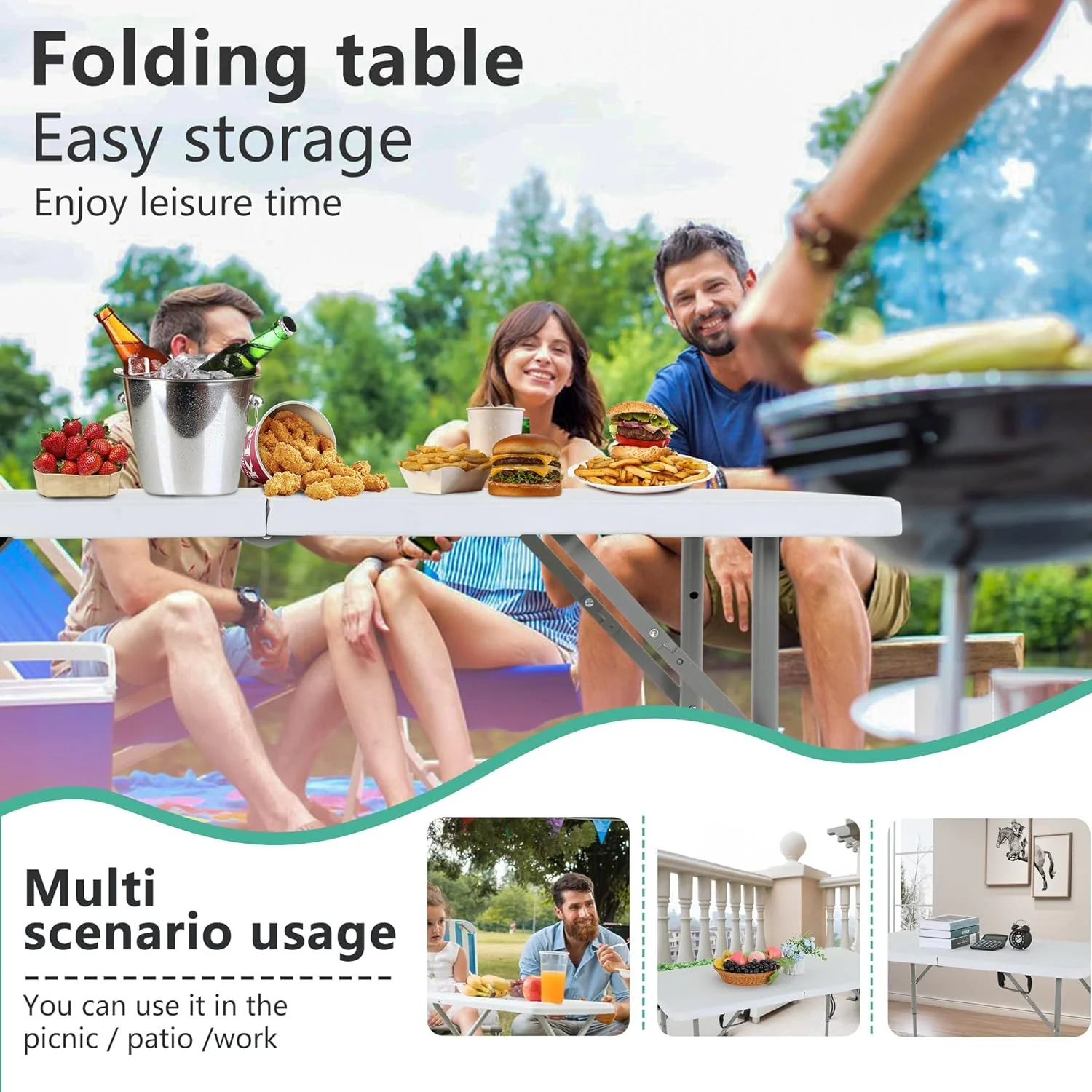 Folding, Half Portable Foldable Table for Parties, Backyard Events,White 1.2M - Image 11