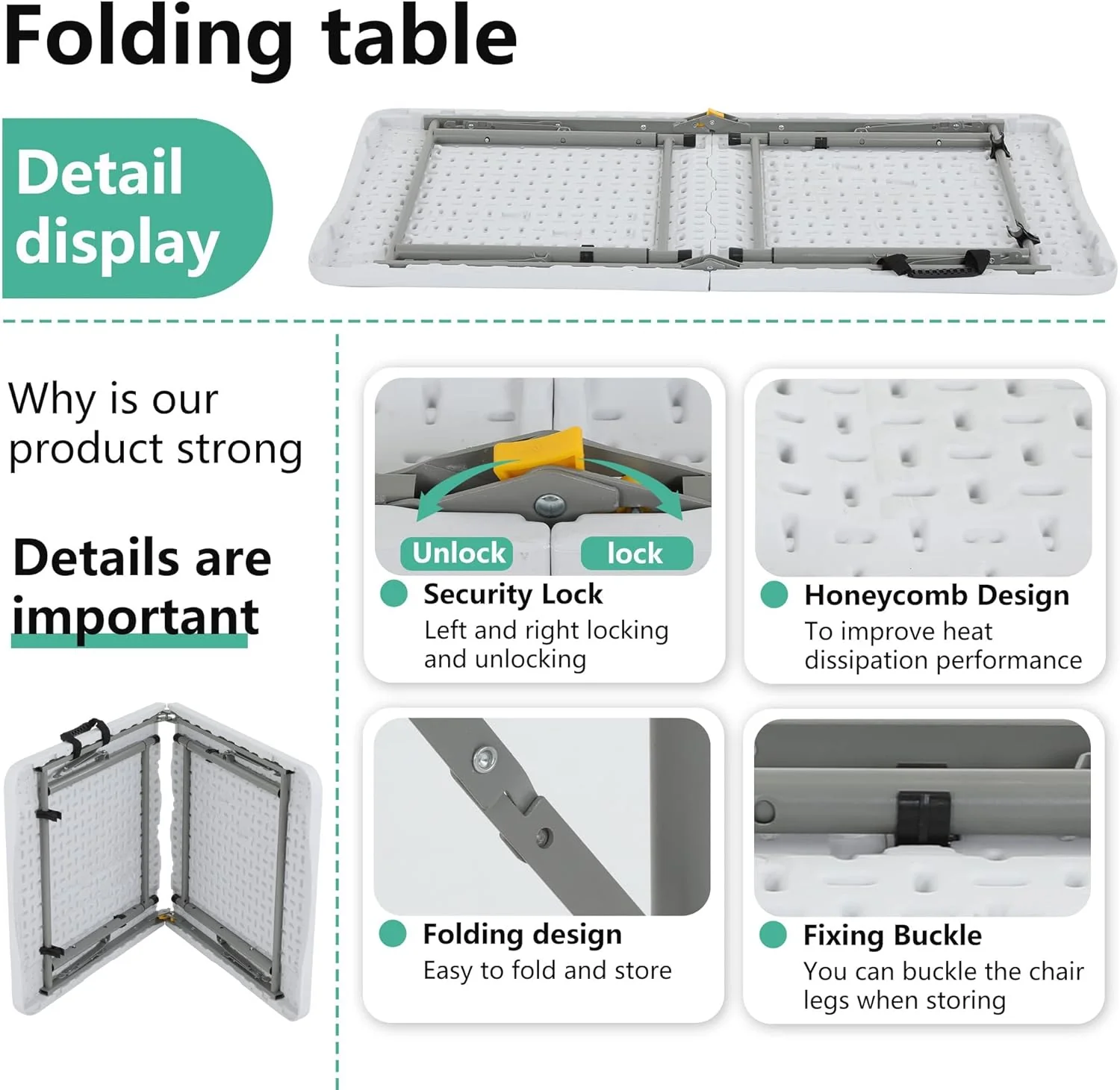 Folding, Half Portable Foldable Table for Parties, Backyard Events,White 1.2M - Image 12