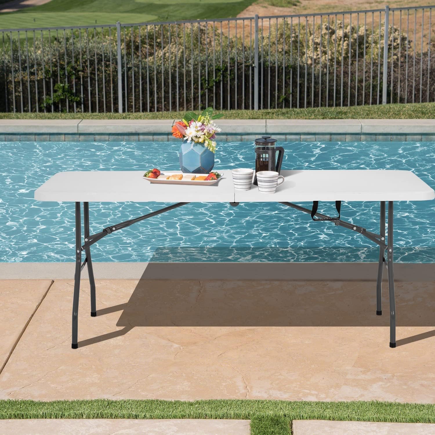 Folding, Half Portable Foldable Table for Parties, Backyard Events,White 1.2M - Image 3