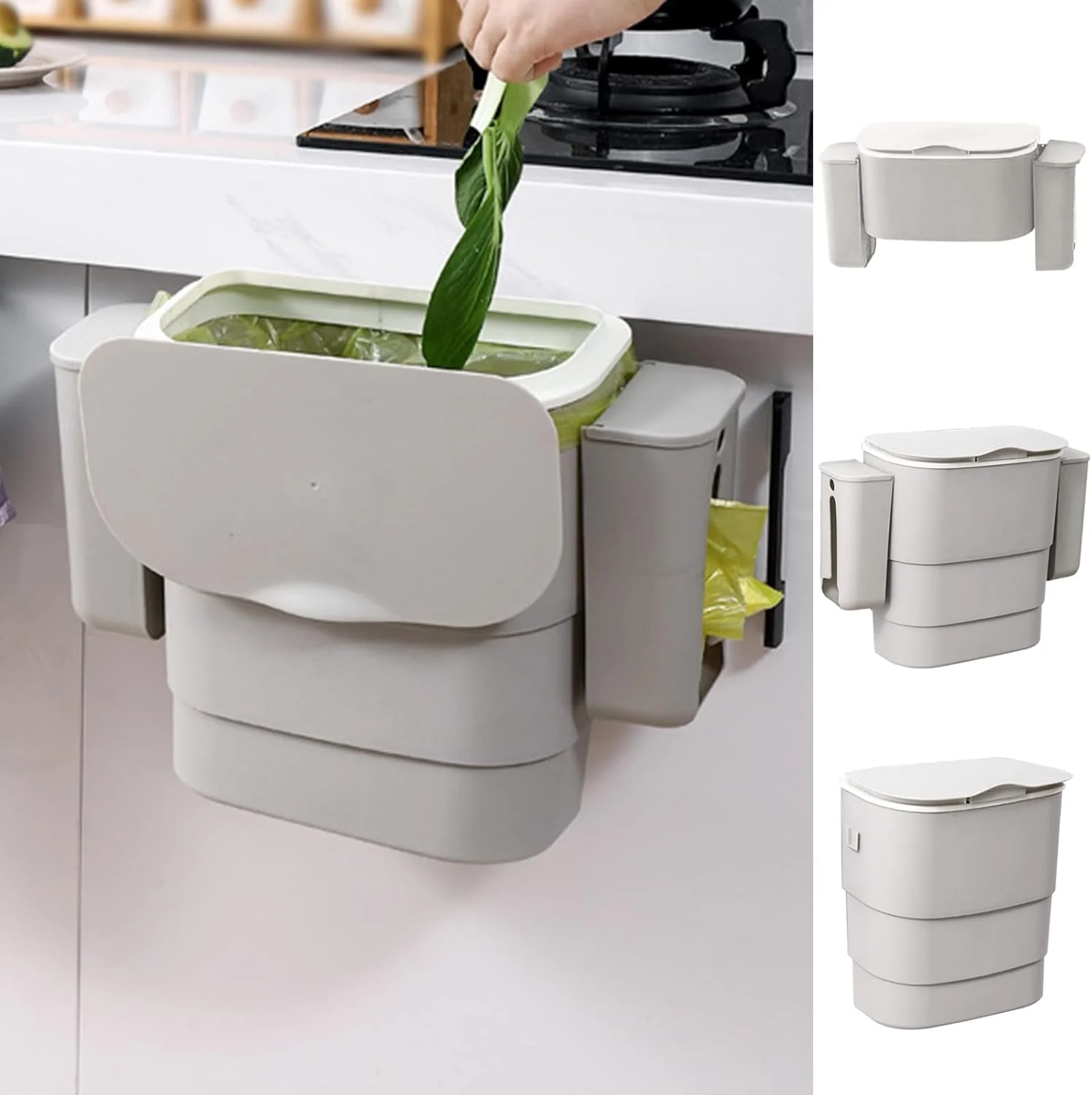 Foldable Kitchen Hanging dustbin with 2 Trash Bags Storage cans - Image 3