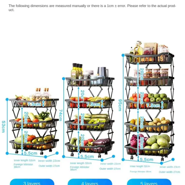 Foldable & Movable Vegetable Fruit Storage rack - Image 3