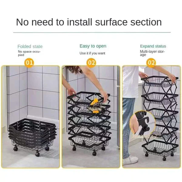 Foldable & Movable Vegetable Fruit Storage rack - Image 5