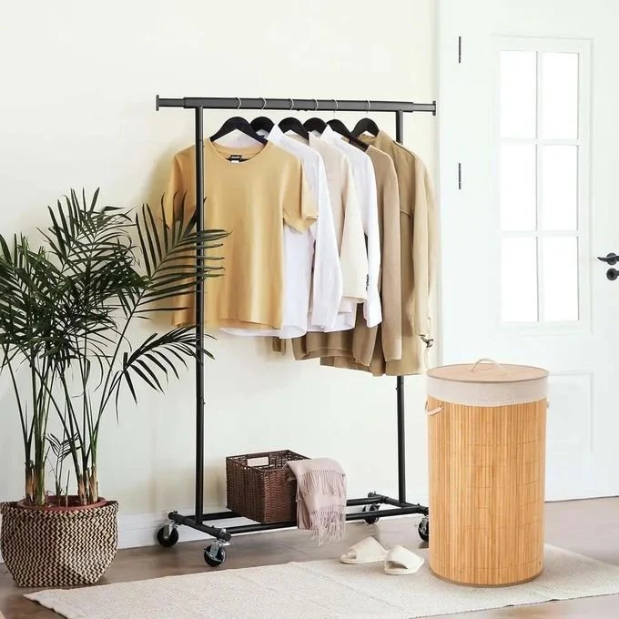 Foldable Round Bamboo Laundry Basket with Lid & Handle Kenya - Image 4