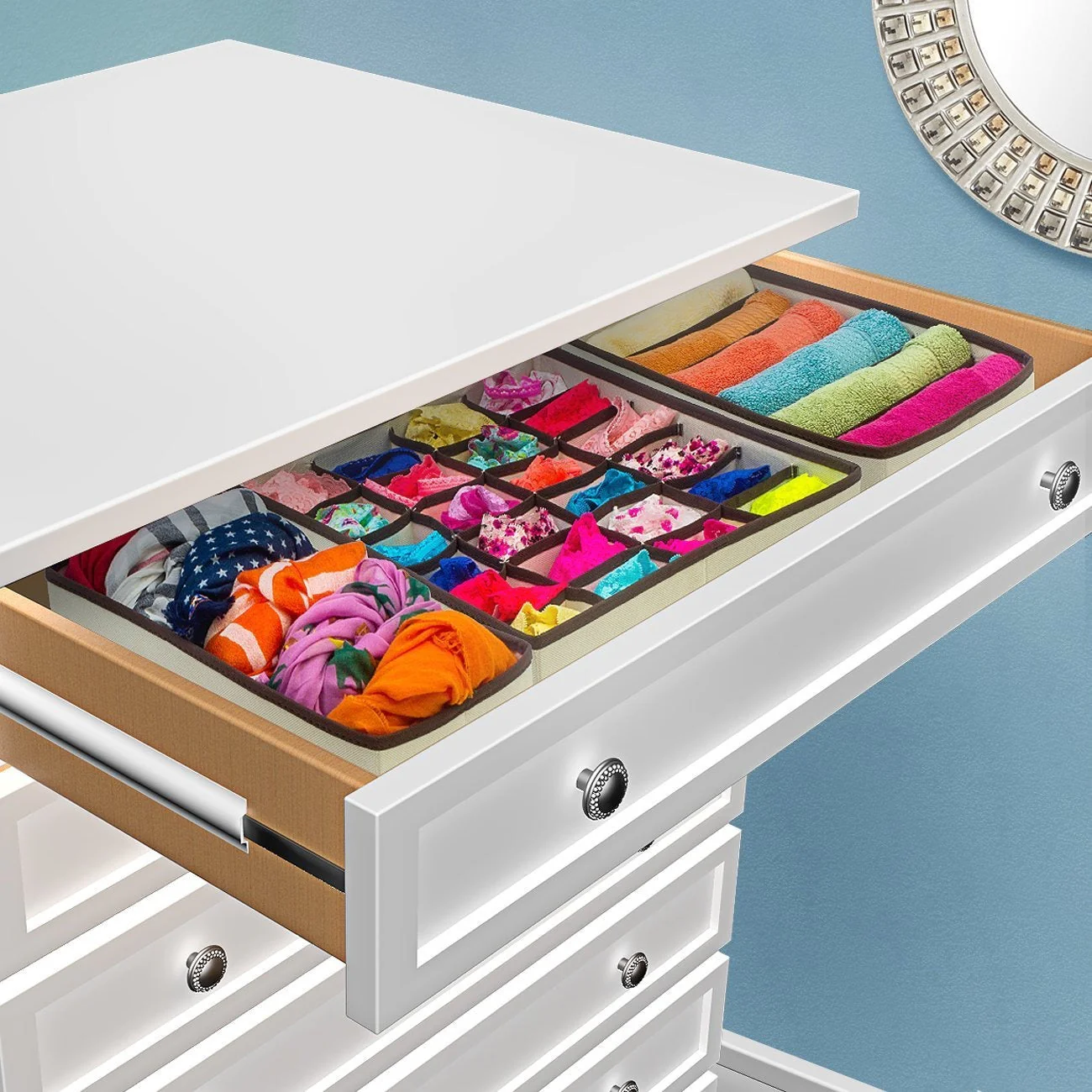 Foldable Storage Box Drawer Divider Organizer Closet Storage for Socks Bra Tie Scarfs - Image 3