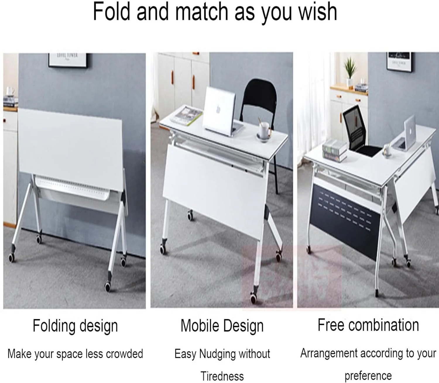 Foldable Movable Study Desk Table laptop stand With Wheels - Image 6