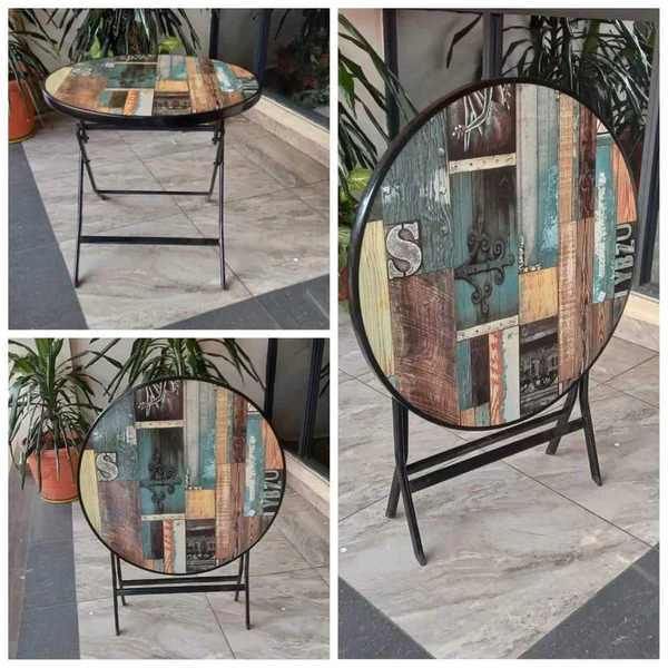 Foldable Table with Wooden Top and Metallic Frame & Stand - Image 2
