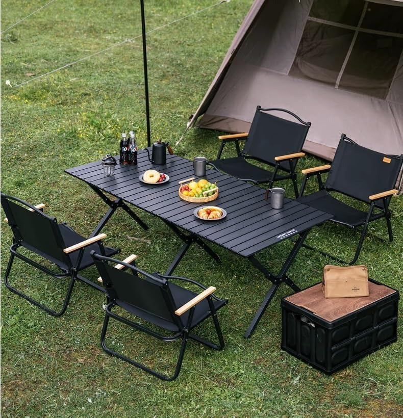 Folding Camping Picnic Table With Four Chairs, 120*60Cm, Camping Table Easy To Trap, Aluminum Roll Up Outdoor Camping Table, Portable Camping Table Travel. - Image 10