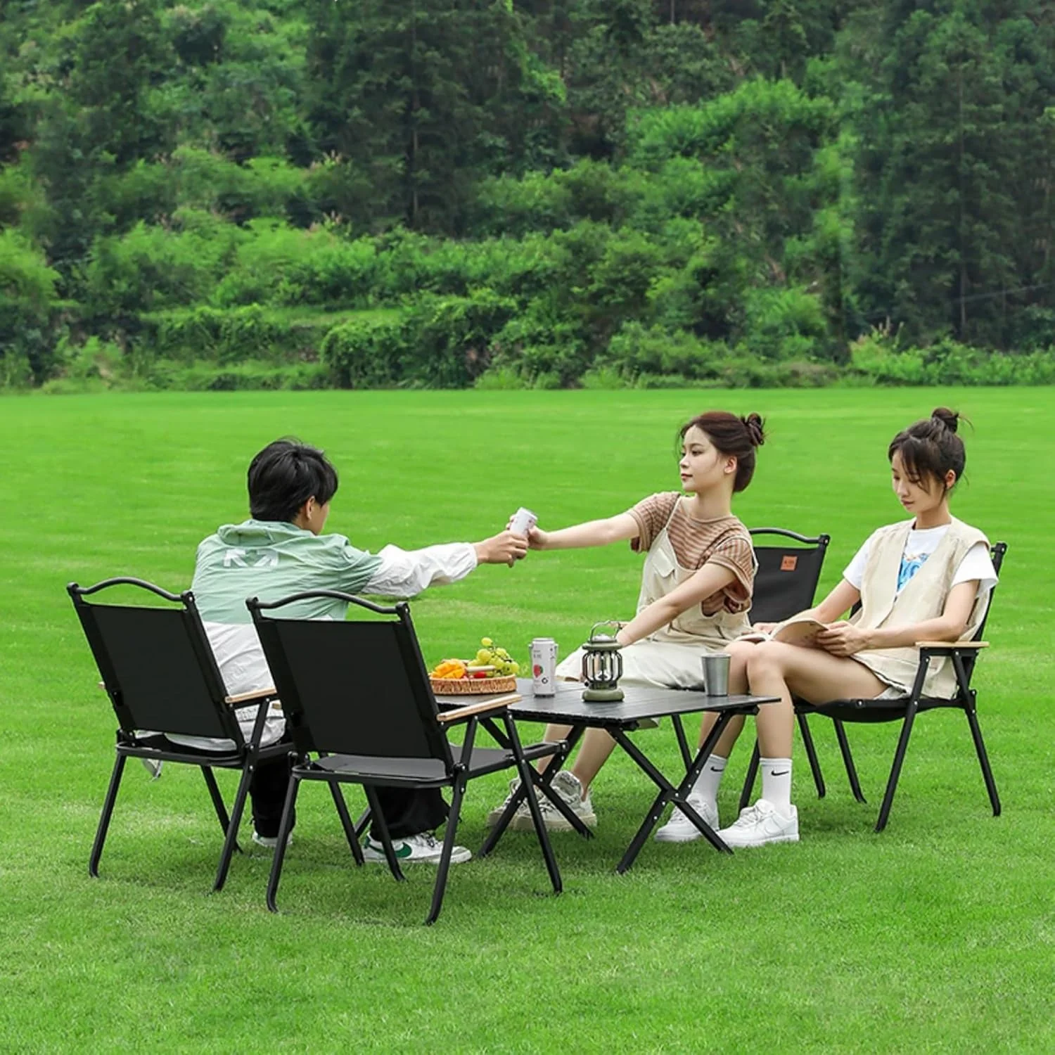 Folding Camping Picnic Table With Four Chairs, 120*60Cm, Camping Table Easy To Trap, Aluminum Roll Up Outdoor Camping Table, Portable Camping Table Travel. - Image 2