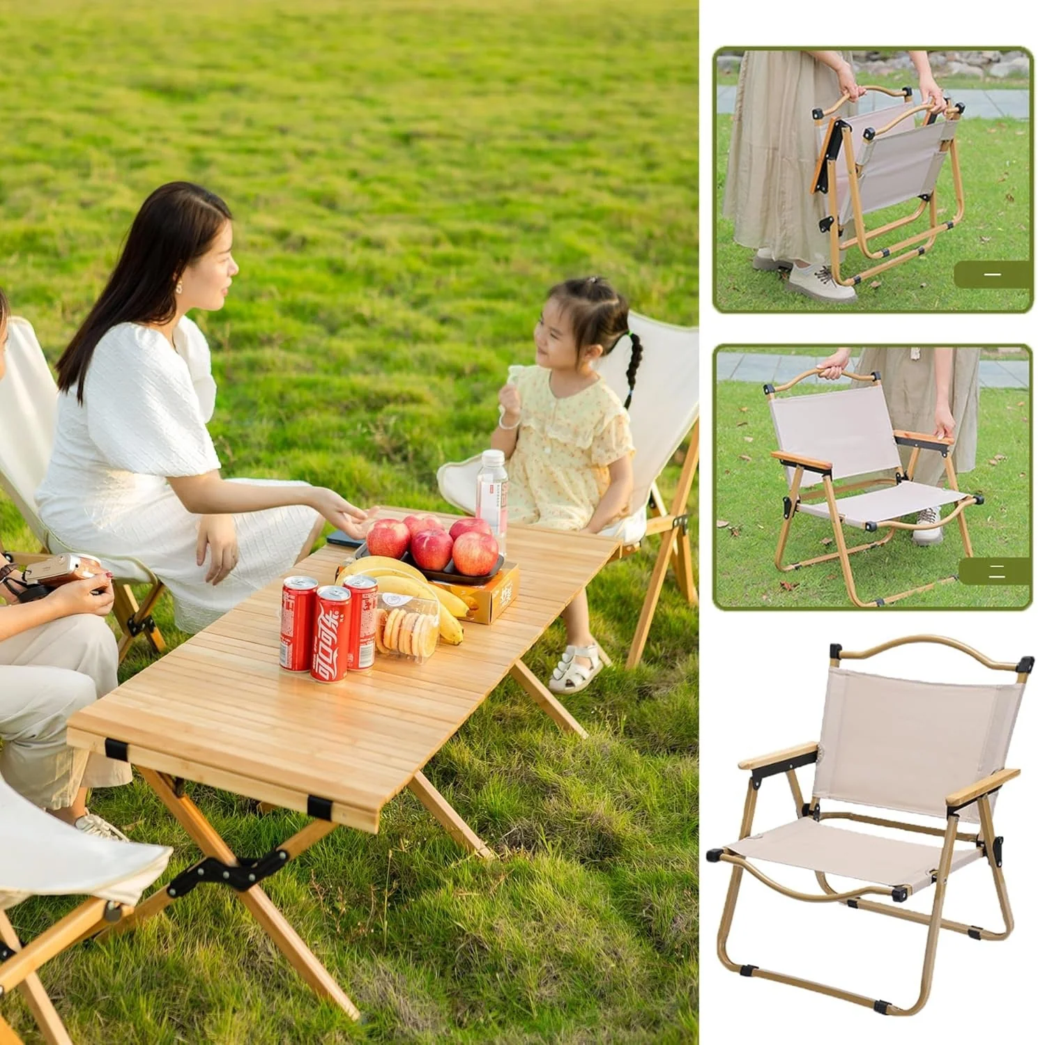 Folding Camping Picnic Table With Four Chairs, 120*60Cm, Camping Table Easy To Trap, Aluminum Roll Up Outdoor Camping Table, Portable Camping Table Travel. - Image 3