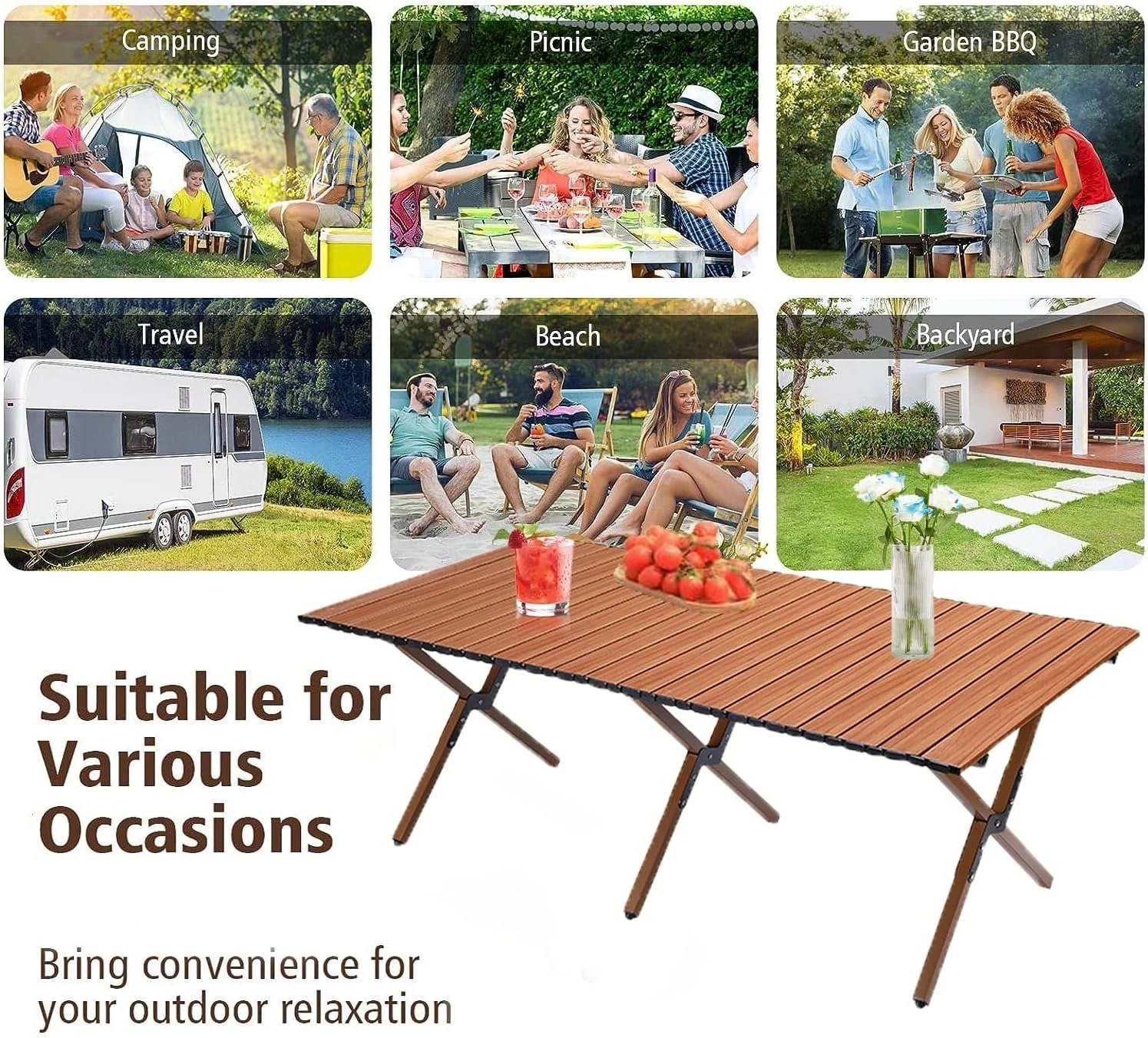 Folding Camping Picnic Table With Four Chairs, 120*60Cm, Camping Table Easy To Trap, Aluminum Roll Up Outdoor Camping Table, Portable Camping Table Travel. - Image 4