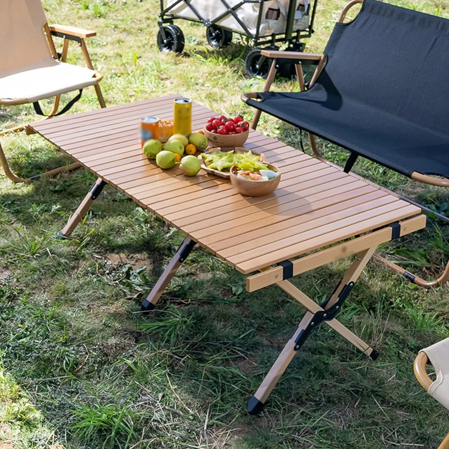 Folding Camping Picnic Table With Four Chairs, 120*60Cm, Camping Table Easy To Trap, Aluminum Roll Up Outdoor Camping Table, Portable Camping Table Travel. - Image 6
