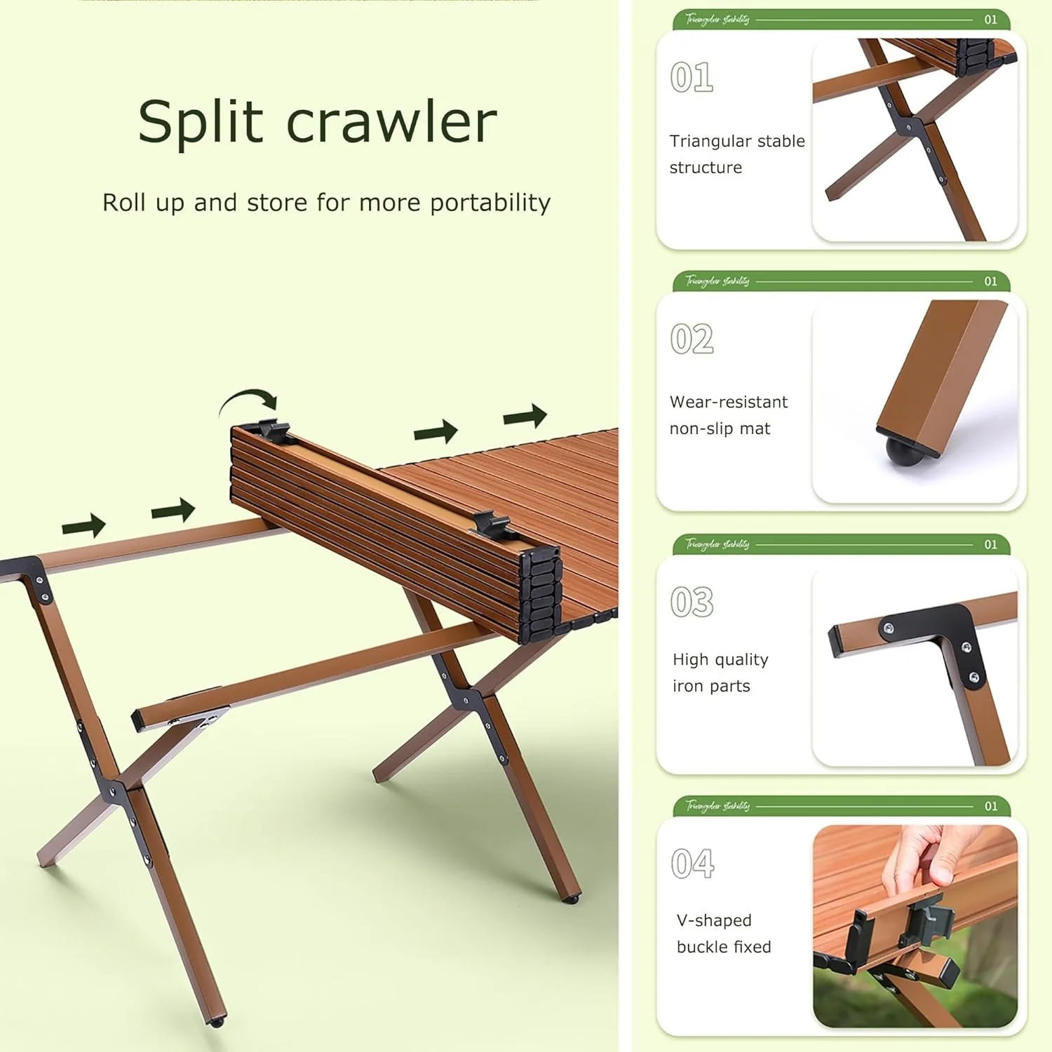 Folding Camping Picnic Table With Four Chairs, 120*60Cm, Camping Table Easy To Trap, Aluminum Roll Up Outdoor Camping Table, Portable Camping Table Travel. - Image 8