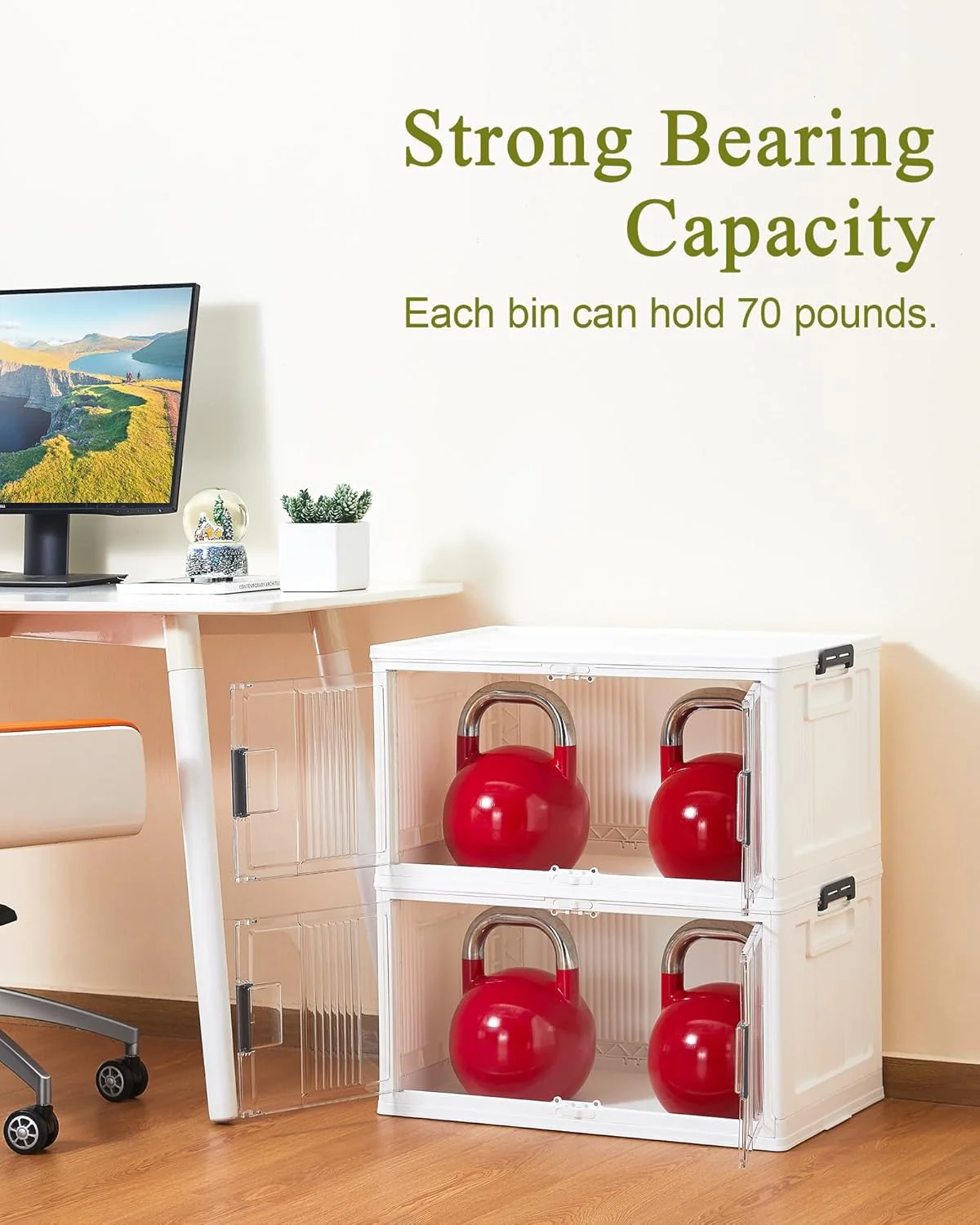Folding Storage Box with Doors and Wheels  Collapsible Plastic Storage Bin for Closet, Bedroom & Kids Room Stackable Organiser - Image 3