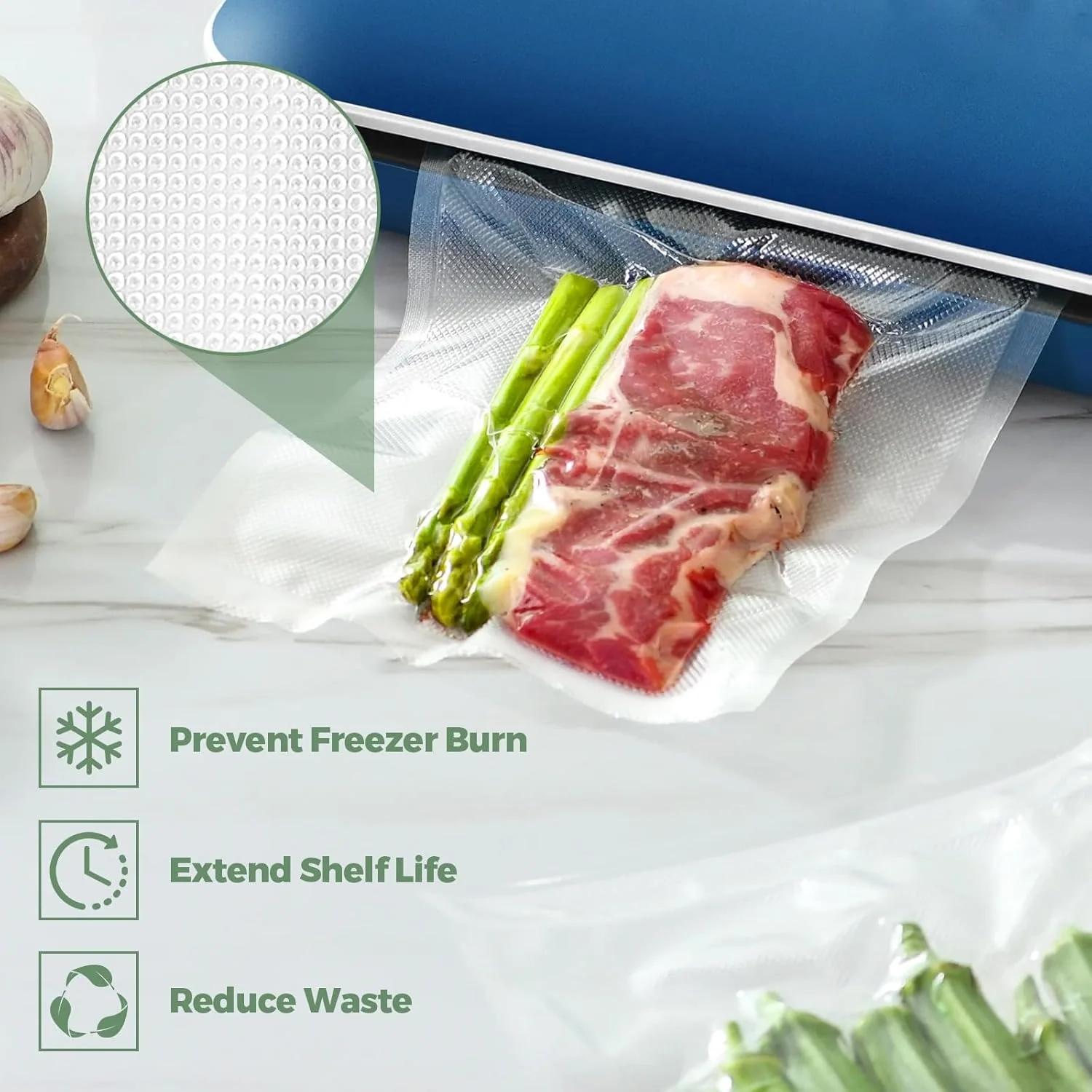 Food Vacuum Bags-3 Pack, Food Vacuum Roll, Suitable for All Vacuum Sealer Machine, for Food Preservation and Cooking, BPA Free (28/25/30 x 500cm) - Image 7