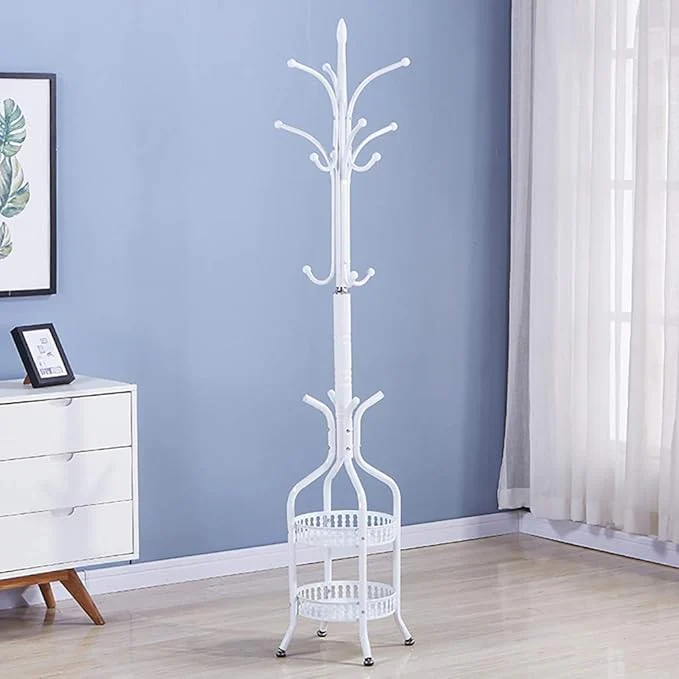 Free-Standing Metal Coat Rack with Storage Tray - Image 2