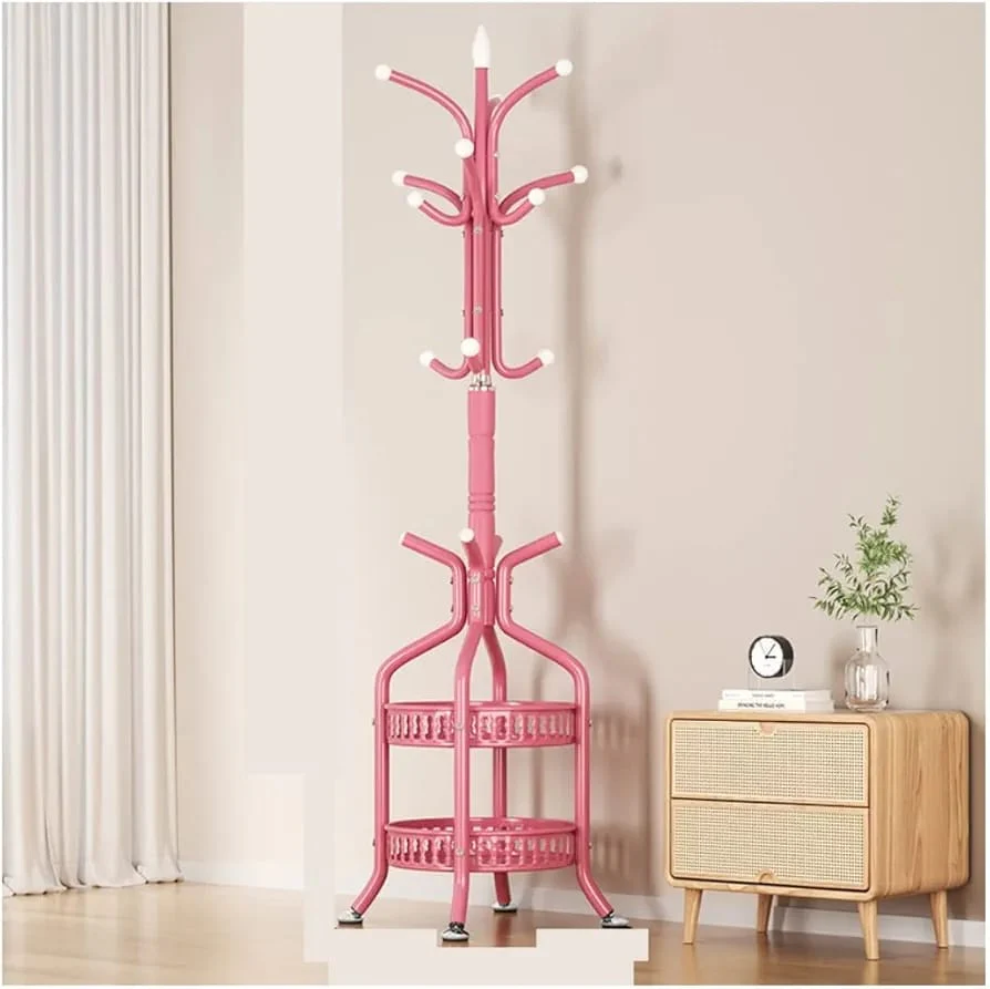 Free-Standing Metal Coat Rack with Storage Tray - Image 3