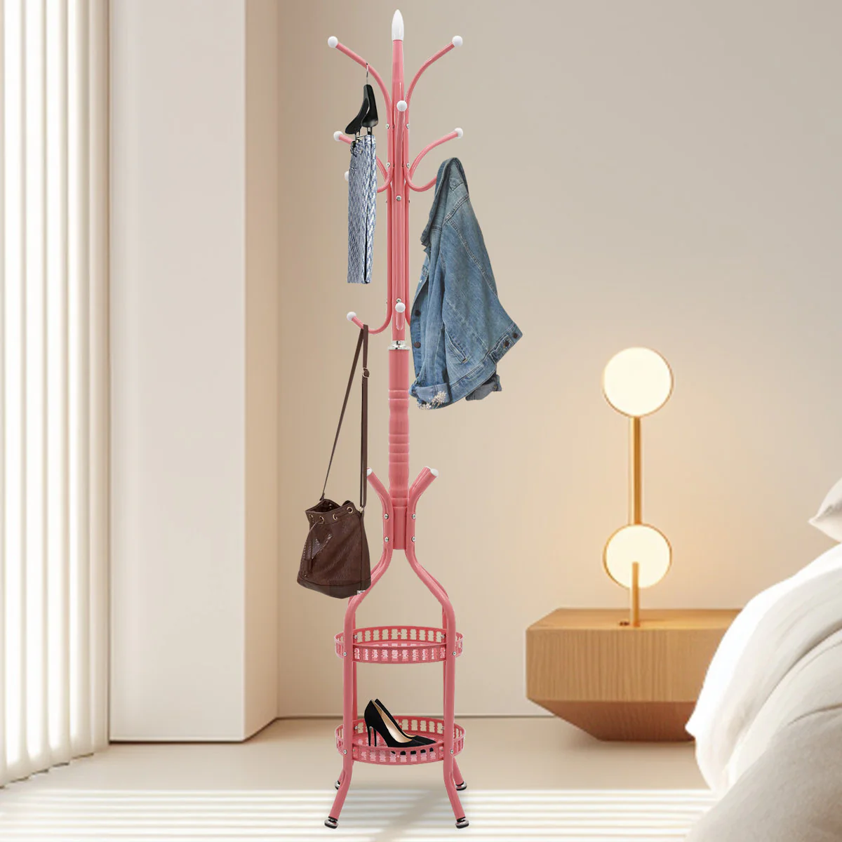 Free-Standing Metal Coat Rack with Storage Tray - Image 5