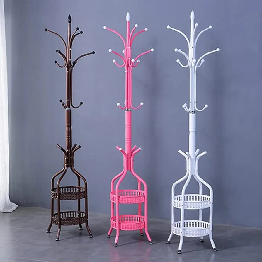 Free-Standing Metal Coat Rack with Storage Tray - Image 8