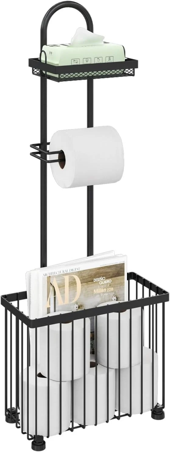 Freestanding Toilet Paper Holder Toilet Tissue Rack Scroll Stand Roll Dispenser with Storage Shelf Reserve for Phone Tablet Magazine Bathroom Organizer Bath Tissue Organizer - Image 2