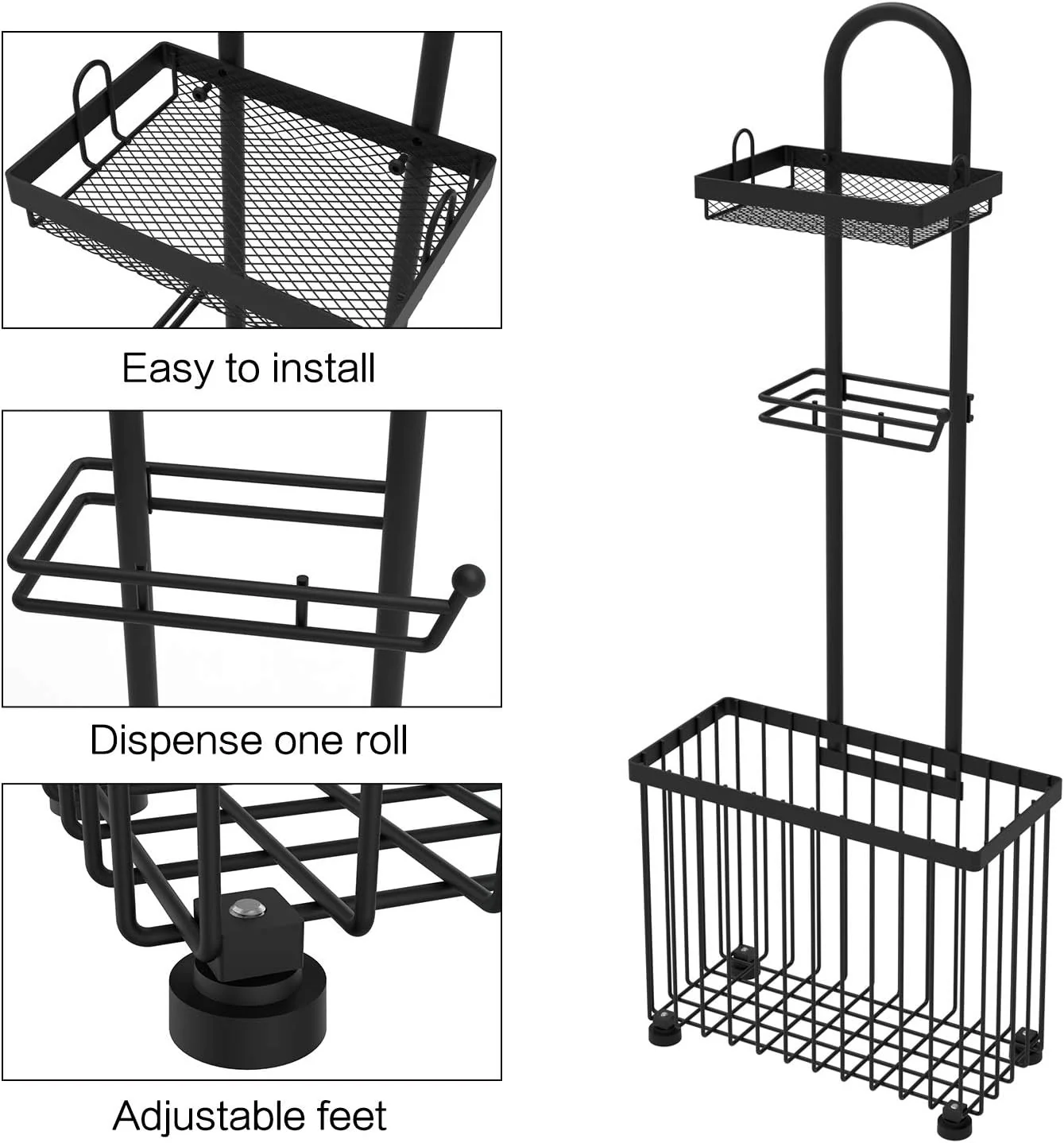 Freestanding Toilet Paper Holder Toilet Tissue Rack Scroll Stand Roll Dispenser with Storage Shelf Reserve for Phone Tablet Magazine Bathroom Organizer Bath Tissue Organizer - Image 5