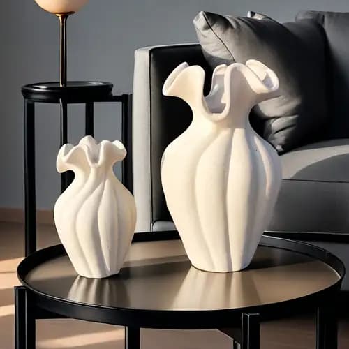 French High-End Retro Art Decoration White Petal Shaped Ceramic Vase - Image 3