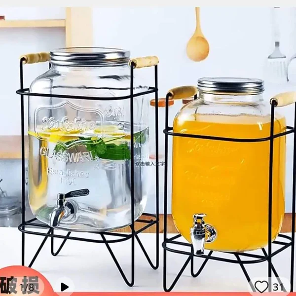 Glass beverage barrel with tap + metallic stand - Image 3