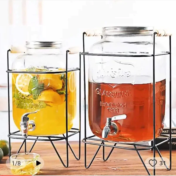 Glass beverage barrel with tap + metallic stand - Image 4