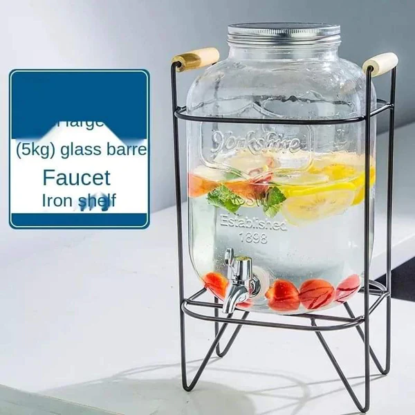 Glass beverage barrel with tap + metallic stand - Image 5